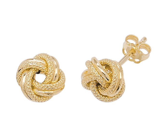 9ct Yellow Gold 8mm Twisted Honeycomb Rope Design Knot Stud Earrings - Real 9K Gold