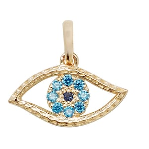 9ct Yellow Gold 1.4cm Blue Cz Evil Eye Charm Pendant - Real 9K Gold