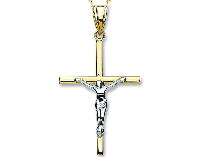 Modern 9ct 2 Colour Gold 2.7cm Crucifix Cross Pendant 375 Gold - Real 9K Gold