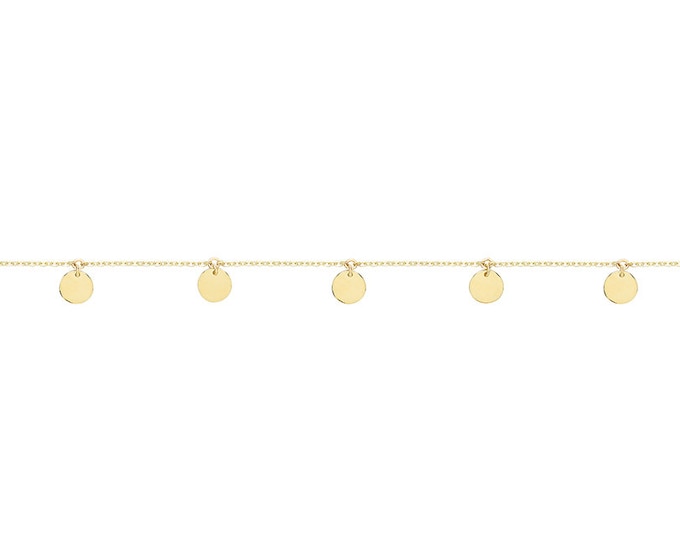 Ladies 9ct Yellow Gold Boho Gypsy Round Discs Chain 7" Bracelet - Solid 9K Gold