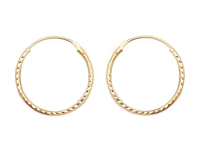 9ct Yellow Gold 10mm Diameter Diamond Cut Hinged Threader Sleeper Hoop Earrings - Real 9K Gold