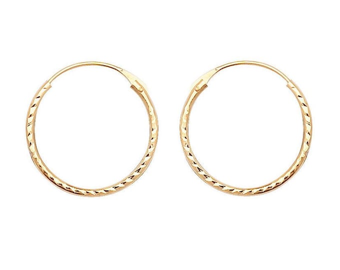 9ct Yellow Gold 10mm Diameter Diamond Cut Hinged Threader Sleeper Hoop Earrings - Real 9K Gold