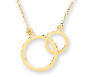 9ct Yellow Gold Interlinked Circles Pendant on Adjustable 16"-18" Rolo Chain Necklace