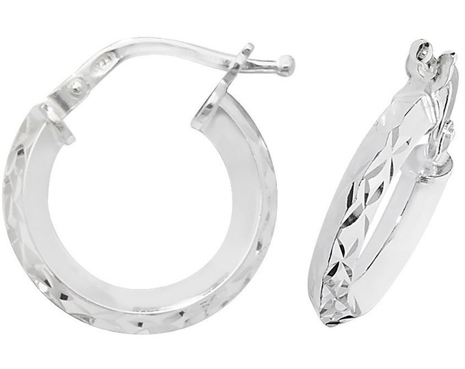 925 Sterling Silver Knife Edge Kiss Cross Diamond Cut Hoop Earrings - Choice of sizes