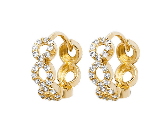 9ct Yellow Gold 10mm Figure of Eight Infinity Cz Hinged Hoop Earrings - Real 9K Gold
