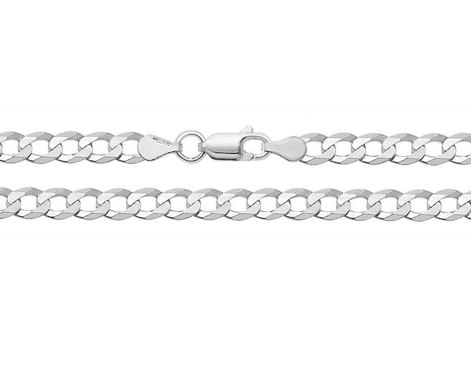 Open Curb Link Chain Necklace 925 Sterling Silver 4mm Wide Link