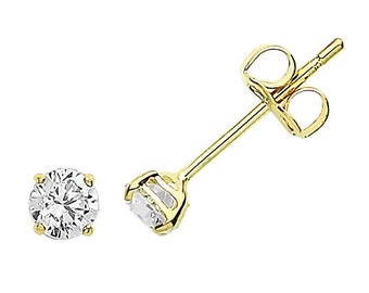 Pair 9K Yellow Gold 4 Claw Set Brilliant Round Cz Solitaire Stud Earrings 3mm 4mm 5mm 6mm 7mm 8mm- Real 9K Gold