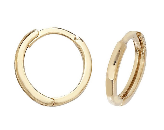 9ct Yellow Gold 7mm Internal Diameter Plain Hinged Hoop Earrings - Real 9K Gold