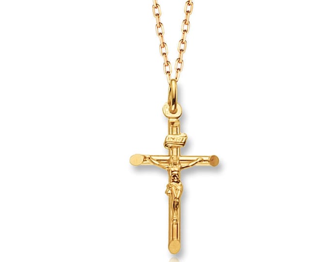 9ct Yellow Gold 2.5cm INRI Crucifix Cross Pendant - Real 9K Gold