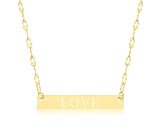 9ct Yellow Gold Paperclip Chain LOVE Engraved Tag Necklace Hallmarked - Real 9K Gold