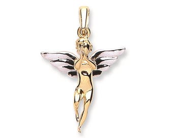 9ct 2 Colour Gold Guardian Angel Charm Pendant Hallmarked - Real 9K Gold