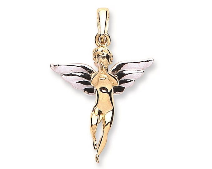 9ct 2 Colour Gold Guardian Angel Charm Pendant Hallmarked - Real 9K Gold