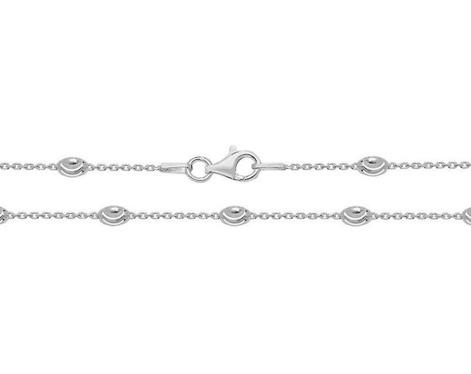 925 Sterling Silver Oval Moon Design Beaded Chain Necklaces