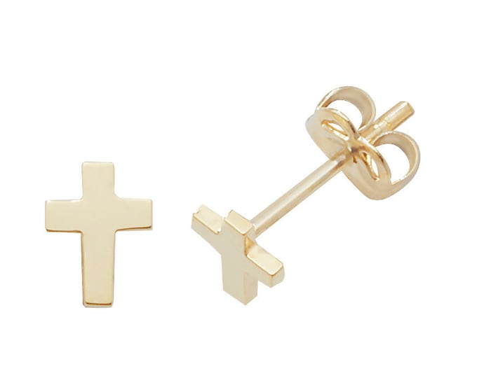 9ct Yellow Gold Small 6x4mm Plain Cross Stud Earrings- Real 9K Gold