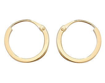 9ct Yellow Gold 10mm Diameter Hinged Threader Sleeper Flat Hoop Earrings - Real 9K Gold