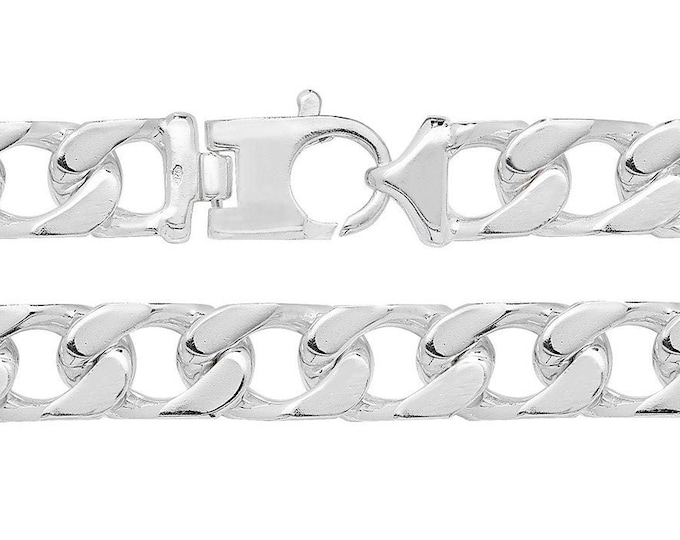 Gents Solid 925 Sterling Silver 8.7" Chunky Flat Square Curb Chain Bracelet Hallmarked