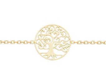 Ladies 9ct Yellow Gold Tree of Life Disc  7" Fine Lightweight Chain Bracelet - Real 9K Gold