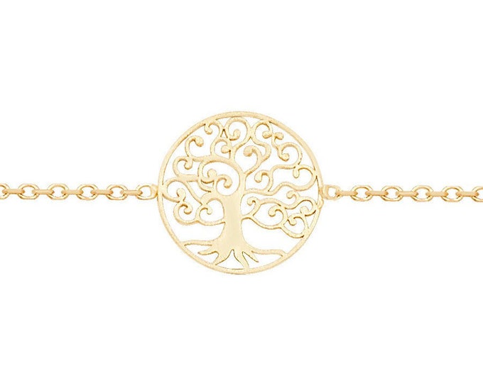 Ladies 9ct Yellow Gold Tree of Life Disc  7" Fine Lightweight Chain Bracelet - Real 9K Gold