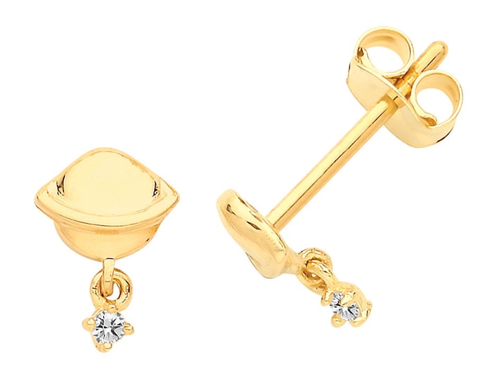 9ct Yellow Gold Interstellar Cz Saturn Planet Stud Earrings - Real 9K Gold