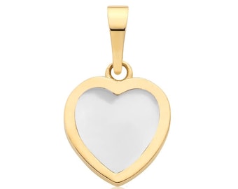 Small 9ct Yellow Gold 11mm Mother of Pearl Heart Charm Pendant - Solid 9K Gold