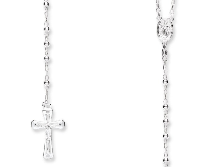 925 Sterling Silver 24" Rosary Beads Cut Out Crucifix Necklace Hallmarked