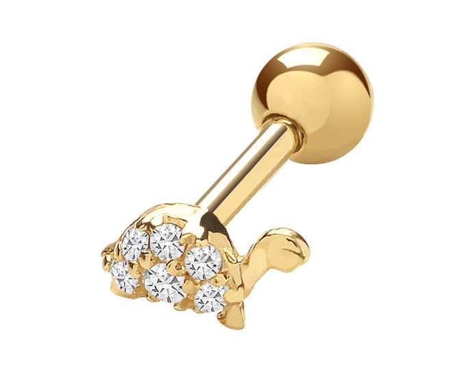 9ct Yellow Gold Pave Cz Turtle Cartilage 6mm Post Screw Back Single Stud Earring - Real 9K Gold