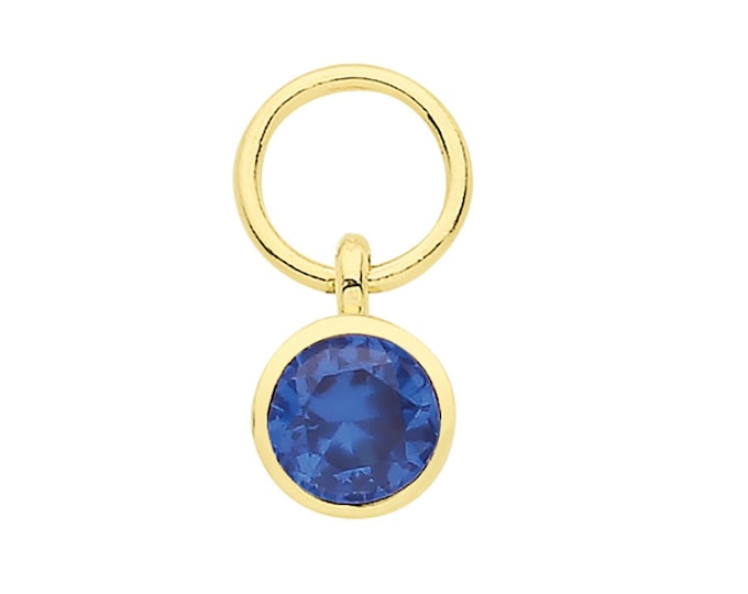 Single 9ct Yellow Gold 3.5mm Bezel Sapphire Blue Solitaire Cz Earring Charm - Hoop NOT included