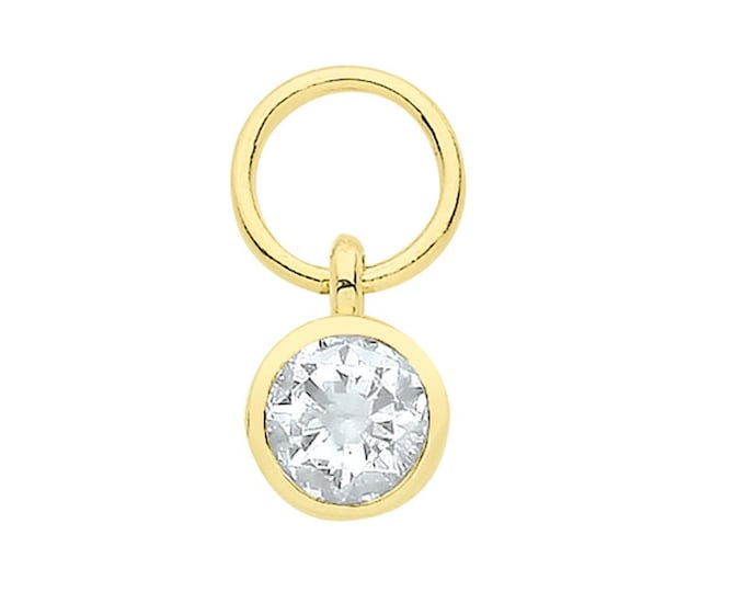 Single 9ct Yellow Gold Small 3.5mm Bezel Solitaire Cz Earring Charm - Hoop NOT included