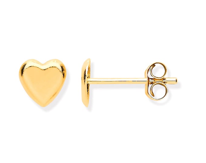 Tiny 9ct Yellow Gold 4mm Heart Shaped Stud Earrings- Real 9K Gold