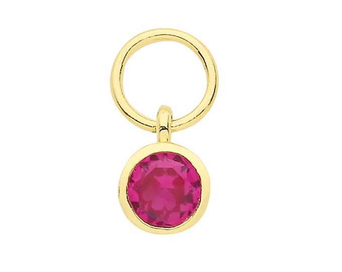 Single 9ct Yellow Gold 3.5mm Bezel Ruby Red Solitaire Cz Earring Charm - Hoop NOT included