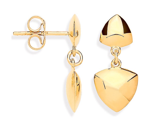 9ct Yellow Gold 2cm Hollow Triangular Geometric Link Drop Earrings - Real 9K Gold