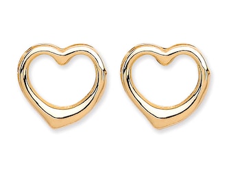 9ct Yellow Gold Open Heart Stud Earrings 6x6mm - Real 9K Gold