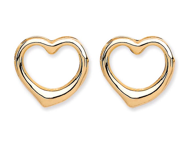 9ct Yellow Gold Open Heart Stud Earrings 6x6mm - Real 9K Gold