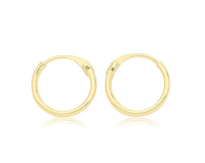 Pair of 9ct Yellow Gold 6mm Diameter Hinged Threader Sleeper Hoop Earrings - Real 9K Gold