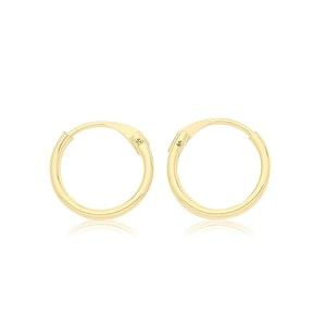 Pair of 9ct Yellow Gold 6mm Diameter Hinged Threader Sleeper Hoop Earrings - Real 9K Gold
