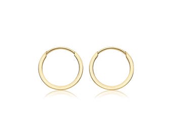 9K Gold 10mm Square Tube Threader Sleeper Hoop Earrings