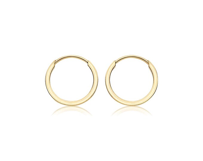 9K Gold 10mm Square Tube Threader Sleeper Hoop Earrings