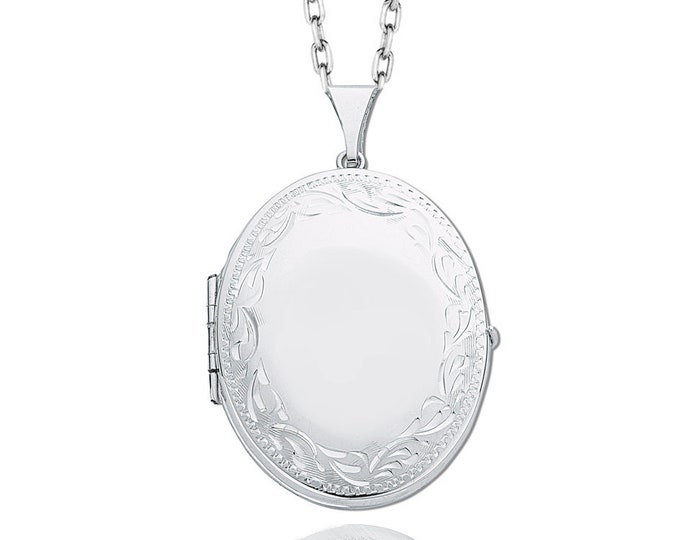 Large 925 Sterling Silver Engraved Border 4 Photo Family Oval Locket