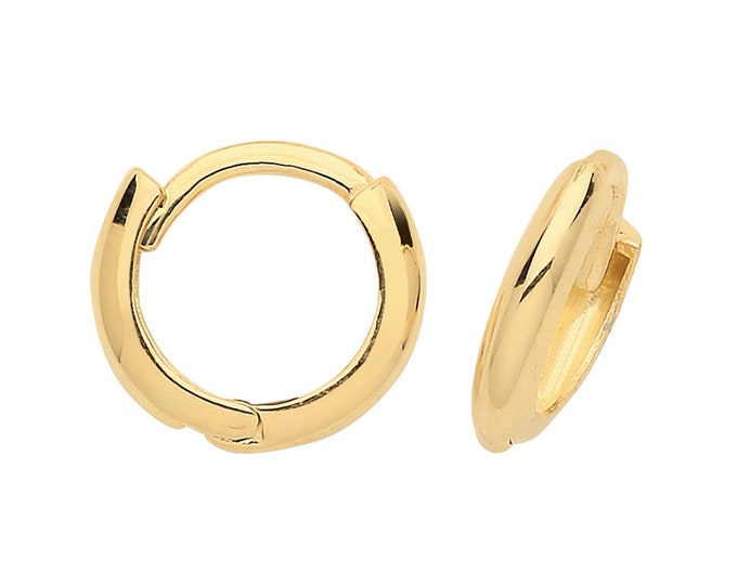 Small 9ct Yellow Gold 7mm Diameter Hinged D Shaped Hoop Earrings - Real 9K Gold