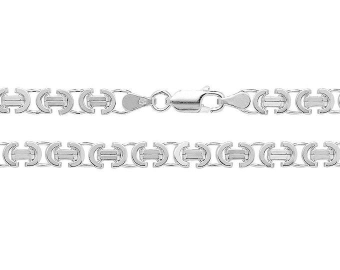 Solid 925 Sterling Silver Flat Byzantine 4mm Wide Chain 18" 20" 22" 24" 26" 28" 30"