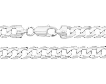 925 Sterling Silver Chunky 7mm Flat Curb Chain Necklaces - Choice of Lengths