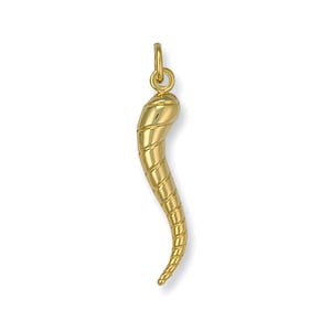 9ct Yellow Gold 3.5cm Twist Horn of Life Cornicello Charm Pendant Hallmarked