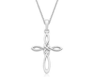 925 Sterling Silver 3cm Celtic Knot Cross 16"-18" Necklace Rhodium Plated