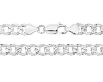 925 Sterling Silver 6mm Diamond Cut Pattern Curb Chain Necklaces - Choice of Lengths