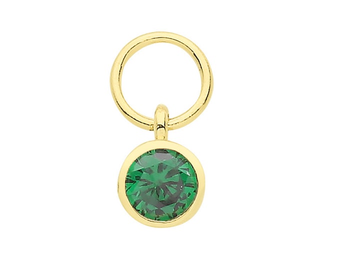 Single 9ct Yellow Gold 3.5mm Bezel Emerald Green Solitaire Cz Earring Charm - Hoop NOT included