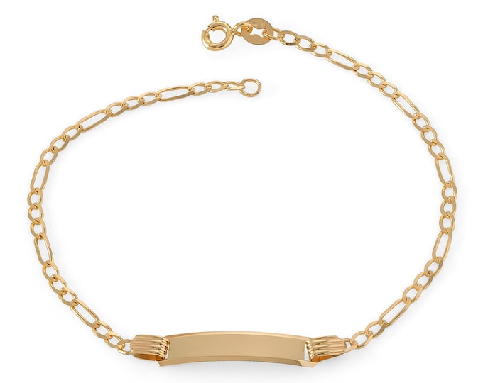 Ladies 9ct Yellow Gold 7" Figaro Chain ID Bracelet Hallmarked - Real 9K Gold