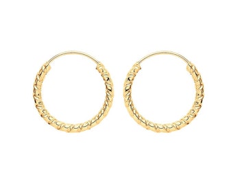 9ct Yellow Gold 11mm Diameter Twisted Threader Sleeper Hoop Earrings - Real 9K Gold