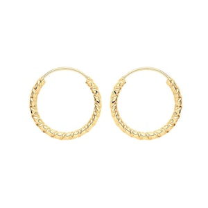 9ct Yellow Gold 11mm Diameter Twisted Threader Sleeper Hoop Earrings - Real 9K Gold