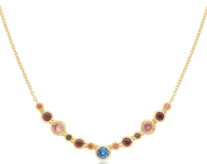 18k Gold Plated Sterling Silver Multi Coloured Cz Stone 16.5"-17.5" Necklace