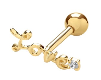 9ct Yellow Gold Helix Love Cz Cartilage 6mm Post Screw Back Single Stud Earring - Real 9K Gold